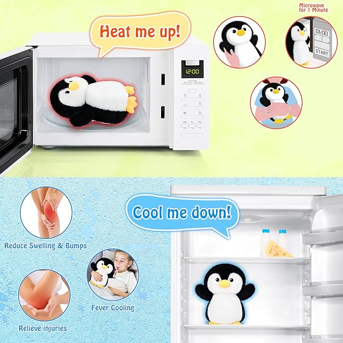 Penguin Microwavable Heating Pad-1.2lb Heating Pads for Cramps &Period Pain Relief for Women & Kids,Soft Pillow Plush Toy, Coolable & Heatable Weighted Stuffed Amimals, Birthday Gift for Women Kids