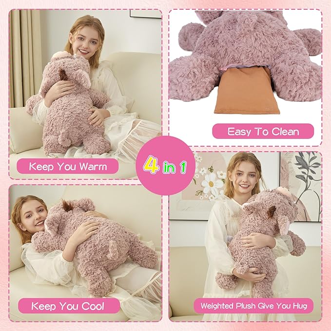 GILFWM 27" 5 Lbs Weighted Stuffed Animals Pig, Heatable and Coolable Weighted Plush with Microwavable Heating Pad,Removable Soft Washable Cute Plushie Pillow Toy Gifts for Adults and Kids