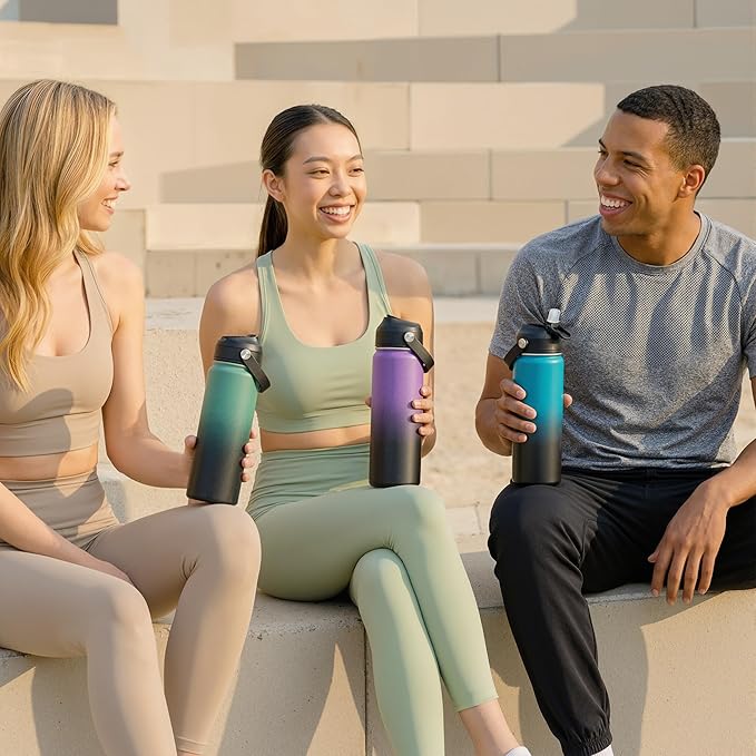 Fijinhom 24oz Insulated Stainless Steel Water Bottle, Wide Mouth Double Wall Vacuum, Silicone Straw, Sweat & Leak Proof, BPA Free Insulated Water Flask for Travel, Keep Cold 24h Hot 12h, Blue