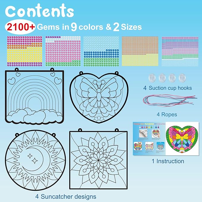 BANBBUR 4 Pcs Window Art Kits for Kids,Gem Arts for Kids Ages 8-12 4-8,Suncatcher Kits for Kids,Diamond Art and Crafts for Girls Boys Birthdays Christmas Gift