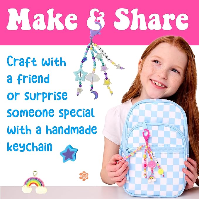 Creativity for Kids Backpack Keychains Mini Kit | Make 2 Trendy Keychains with Beads & Charms | DIY Craft Kit for Kids | Great for Travel, Parties & Gifts | Spring Crafts (Ages 6+)