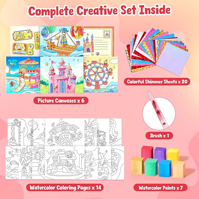 JoyCat Paint with Water Coloring Books, Art & Craft Activity, No Mess Art for Kids Ages 4-8, Craft Kits & Supplies, DIY Creative Activity, Gifts for Girls & Boys (Funfair)