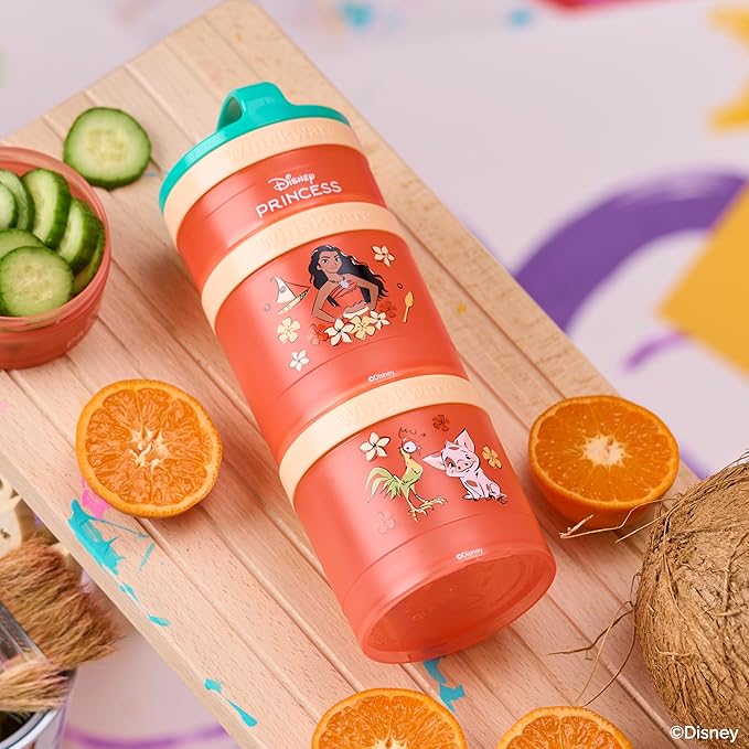 (Moana) DiSNEY PRINCESS Whiskware Stackable Snack Pack - 3 Jar + Handle - Blue/Orange/Pink