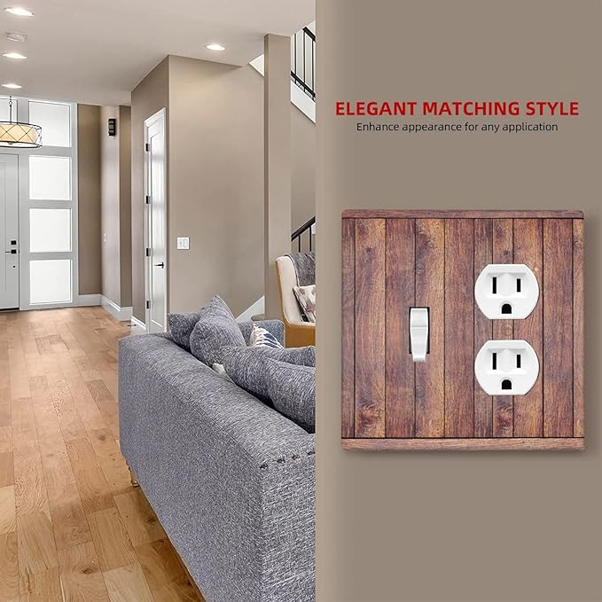 Decorative Switch Cover Plate with Wood Texture Rustic Vertical Planks Brown Design Toggle Duplex Wall Plate 2 Gang Light Switch Cover Outlet Covers Vintage Aesthetic Kitchen/Bedroom Decor