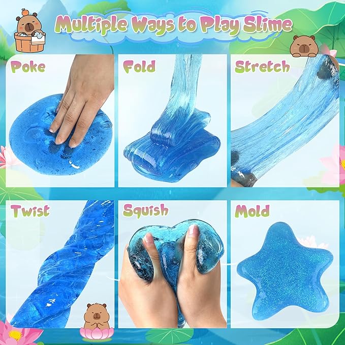 Capybara Slime Kit 10oz, Big Clear Slime Bucket for Kids 8-12 with 8 Packs Add-ins (Including Clay), Soft and Non-Sticky Kids Slime Toys, ASMR, Perfect Birthday Easter Gifts for Boys Girls