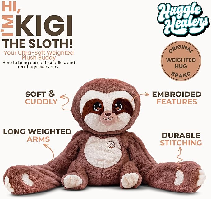 Huggle Healers Weighted Stuffed Animals for Adults, Teens and Kids - 36 Inch Long Plush Arms for Hugs - 4.5lb Sloth Stuffed Animal Plushies - Kigi Sloth