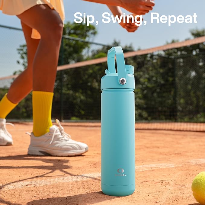 ENCOOL Insulated Water Bottle with Straw Stainless Steel Water Bottle, Leak-Proof, BPA-Free, Double Wall Vacuum Keeps Cold for 24 Hours for Sports, Travel, School (26 oz, Pewter Blue)