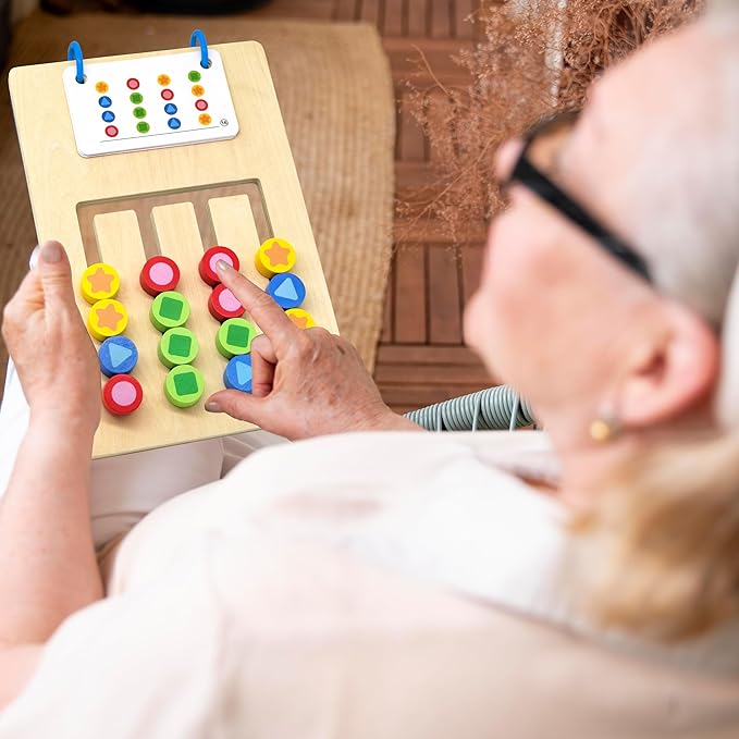 Double Color Matching Games for Dementia Patients, Easy Memory Care Activities for Seniors, Handhold Alzheimers Products for Elderly, Cognitive Puzzle Blocks Maze Busy Board Crafts Gadgets Gifts