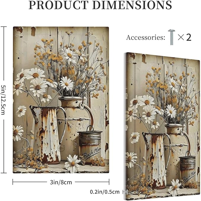 Rustic Flowers Daisy Floral White Wooden Planks Light Switch Cover Plate 1 Gang No Device Blank Electrical Wall Plates Faceplate Decorative Switch Plate for Farmhouse Home Decor