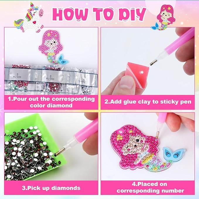 Labeol Arts and Crafts for Kids Ages 8-12 - Creat Your Own GEM Keychains-5D Diamond Art by Numbers GEM Art Kits for Kids Girls Toddler Crafts Age 6-7 6-8 10-12 (Dream)