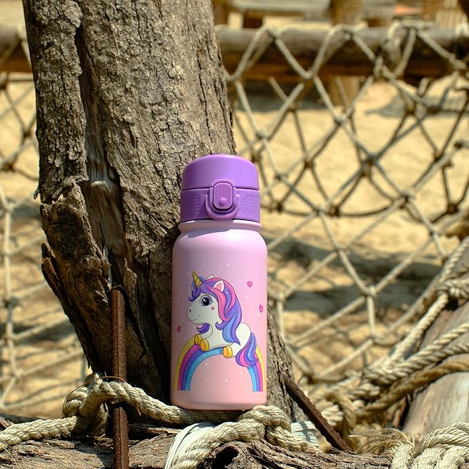 OLDLEY 12oz Kids Water Bottle, Stainless Steel Insulated Water Bottle For Kids, With Straws Leak-proof, Kids Water Bottles For School Boys Girls,Magic Unicorns
