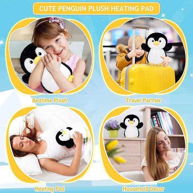 Penguin Microwavable Heating Pad-1.2lb Heating Pads for Cramps &Period Pain Relief for Women & Kids,Soft Pillow Plush Toy, Coolable & Heatable Weighted Stuffed Amimals, Birthday Gift for Women Kids
