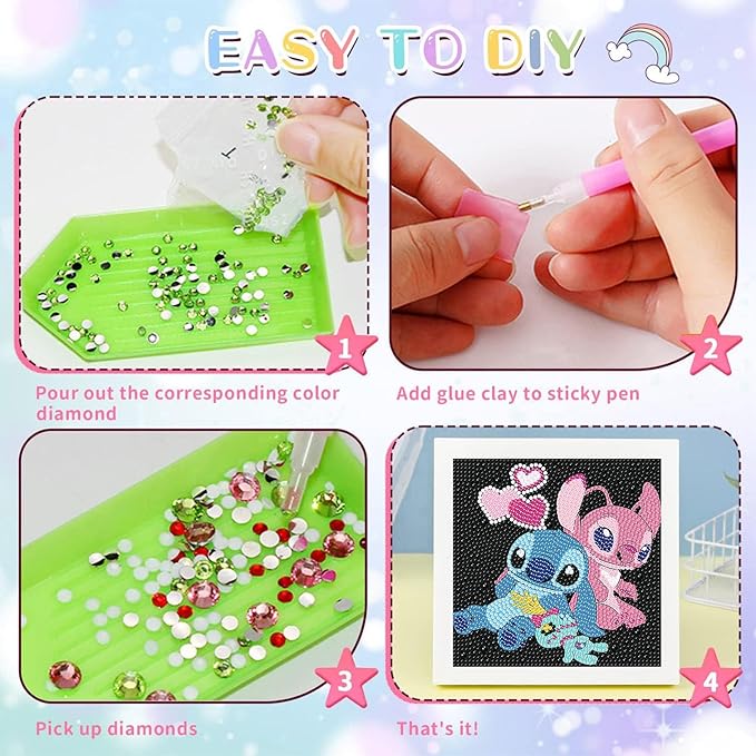 KOJEFCV Cartoon Diamond Art Painting Kits for Kids with Frame,Cartoon Diamond Art for Kids Ages 4-8-12,Easy Gem Kit Kid with Beautiful Package for Gift Home Wall Decor(7x7inch)