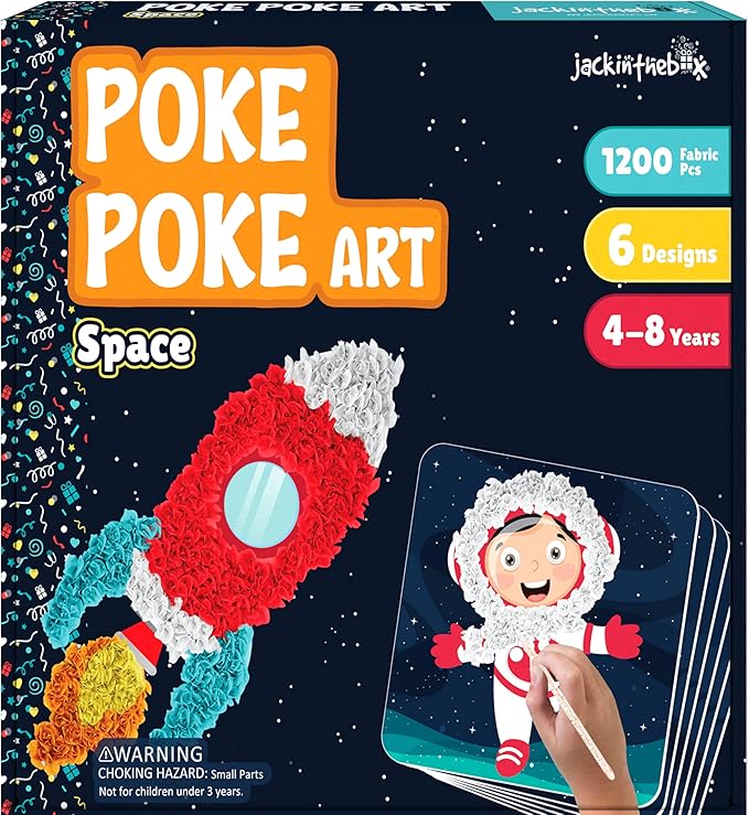 jackinthebox Poke Poke Art for Kids – Space Theme, Flower Pressing Kits, Mess-Free Fabric Art and Craft,Gift for Kids for Girls and Boys Ages 4 5 6 7 8