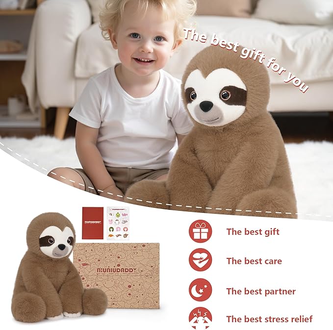 Niuniu Daddy 14" | 3.5 Pound Weighted Sloth Stuffed Animal, Heavy Stuffed Sloth Plush Toys for Kids Adults, Small Weighted Beads for Plush Animals Body Pillow for Presents Birthday Christmas Holiday