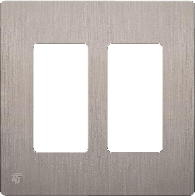 ENERLITES Elite Series Screwless Decorator Wall Plate Child Safe Outlet Cover, Gloss Finish, Size 2-Gang 4.68" H x 4.73" L, Unbreakable Polycarbonate Thermoplastic, SI8832-BNK, Brushed Nickel