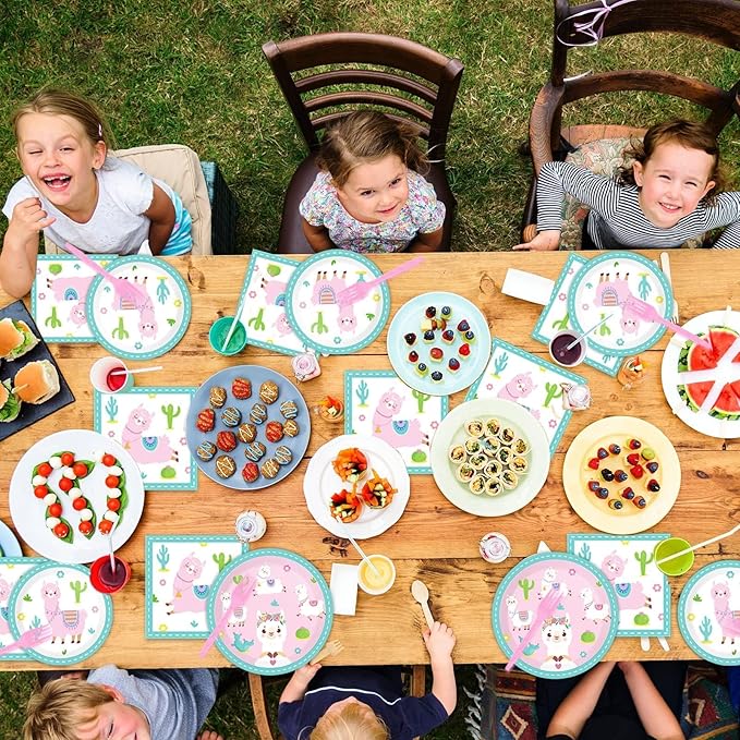 ZOIIWA 96 Pcs Llama Birthday Party Supplies for 24 Guests Alpaca Llama Birthday Plates Napkins Tableware Party Decorations Mexican Cactus Dinnerware Favor for Kids Girls Baby Showers