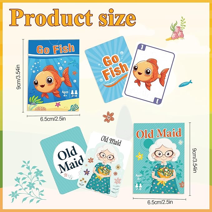 Card Games,Go Fish,Old Maid Card Game for Kids Toddler,2 Decks of Classic Fun Card Game for Game Nights and Family Gatherings,Great Gifts for Birthday Christmas Stocking Stuffers (Go Fish&Old Maid)