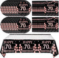 41Pcs Rose Gold 70th Birthday Decorations for Women,Vintage 1956 Aged 70th Birthday Tableware Decorations Includes Happy 70th Birthday Plates,Napkins and Tablecloth for 70 Years Old Birthday Supplies