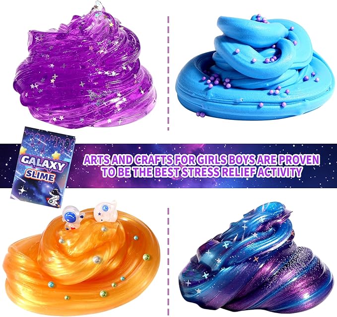 Mini Galaxy Slime Kit, with Glow in The Dark Stickers,Making Butter Slime, Dark Powder to Make Glitter & Galactic Slime, Stress Relief Toys, Party Favors for Kids, for Girls Boys 6 7 8 9 10 11 12