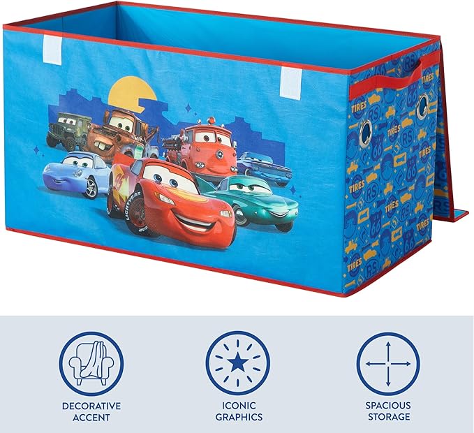 Disney Pixar Cars Collapsible Storage Trunk,Durable Kids Toy Organizer with Soft Lid, Foldable Chest for Bedroom & Playroom, 28.5" x 14.5" x 16"