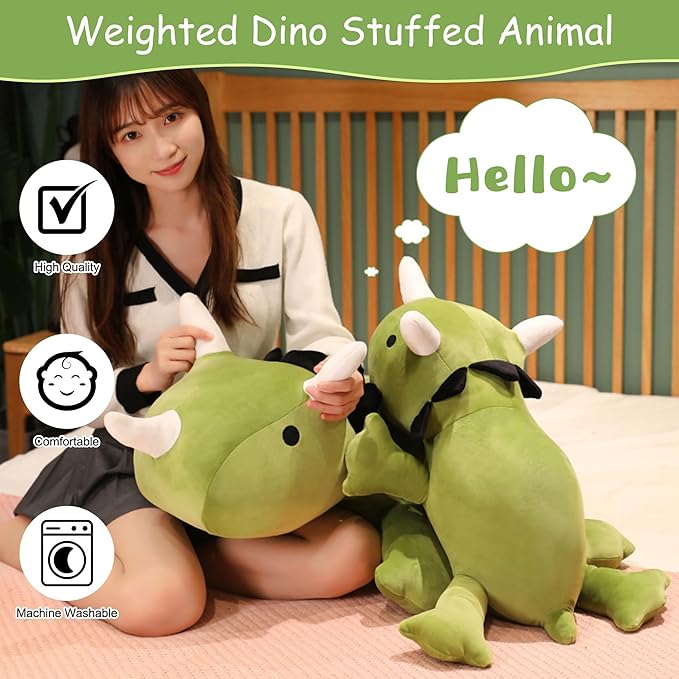 SQEQE Weighted Dinosaur Plush, Weighted Dinosaur Stuffed Animal, Dino Plushies Dino Pillow Toy Gift for Kids Adults 9.8 Inch, 0.8 Lbs