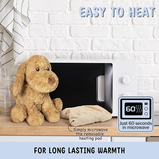 Goldendoodle Poodle Dog Microwavable Stuffed Animal – 1.5 lb Unscented Heating Pad Plush, Soft Cozy Golden Doodle Puppy Toy for Relaxation and Comfort, Gift for Women, Girls, Adults & Kids, Happy Fuel