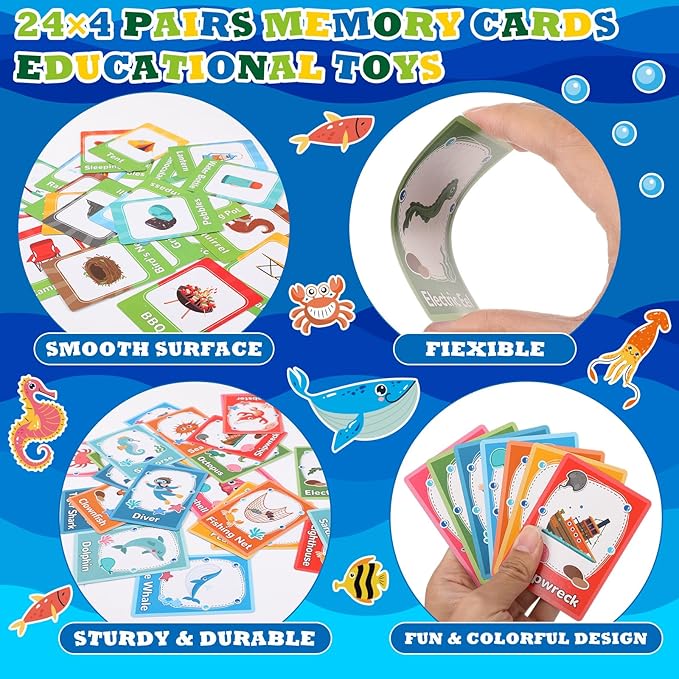 Zubebe 4 Sets Memory Matching Game for Kids Memory Match Fun Matching Game Educational Toys for Family Night, Party Favors, Classroom Prizes (Style 2)