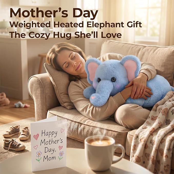 Mewaii Weighted Stuffed Animals with Microwavable Heating Pad - 5 lbs Adjustable, Heatable & Coolable Elephant Plush for Realistic Hug, Removable Inner Pad, Perfect Plush Gift for Kids (23 Inch)