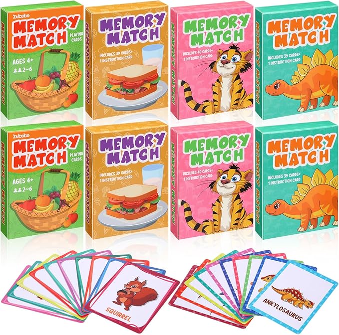 Zubebe 8 Sets Memory Matching Game for Kids Memory Match Fun Matching Game Educational Toys for Family Night, Party Favors, Classroom Prizes (Style 1)
