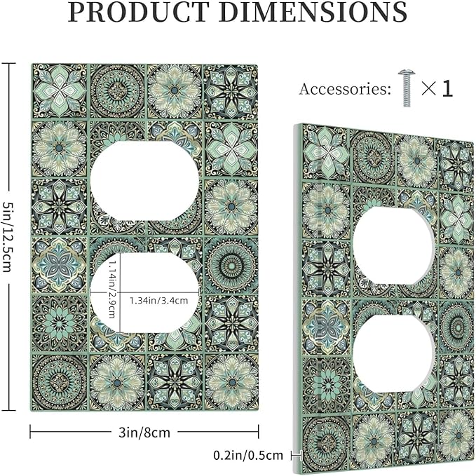 Moroccan Mandala Tile Floral Talavera Tiles Outlet Covers 1 Gang Duplex Light Switch Cover Decorative Switch Plates Electrical Receptacle Faceplate Wall Plate for Bathroom Kitchen Decor