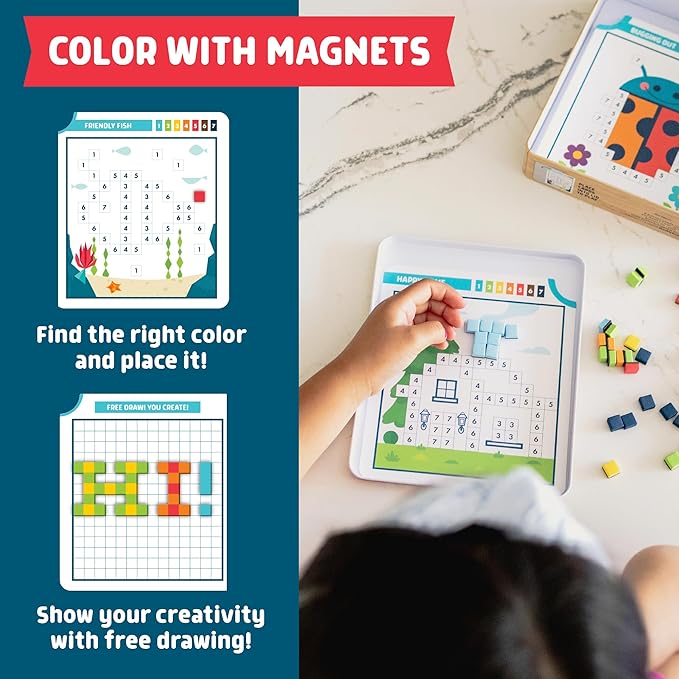 Chuckle & Roar Magnetic Puzzle Kit – Magnet by Number Edition, Mess-Free Color Matching Activity with 30 Challenges, Travel-Friendly Learning Toy for Kids Ages 4+