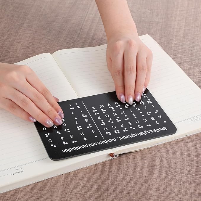 Braille Alphabet Number Board, Learning Braille Letter Fingerboard with Carved Dots Alphabet Numbers Punctuation, Blind People Beginners Learn Teaching Aid, 7.5 x 4.5 inches