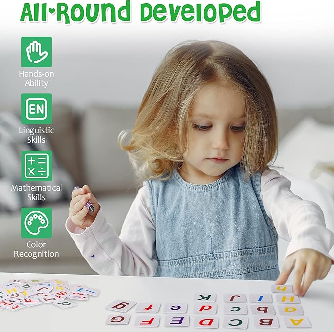 WOODMAM Wooden Abacus for Kids Math, Educational Counting Toy with Counting Sticks and Number Alphabet Cards, Preschool Learning Toys Gift for Boys Girls Age 3+ Years Old