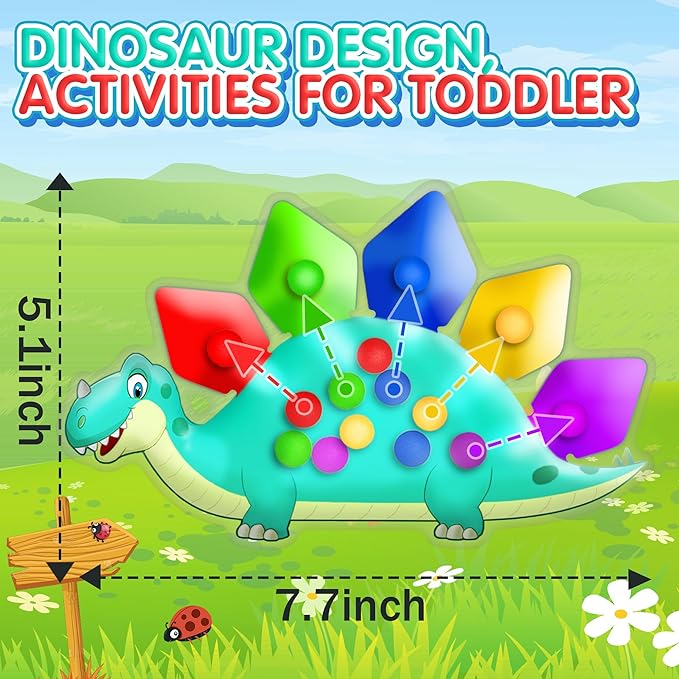 Dinosaur Color Sorting Sensory Toy Travel Toys for Toddler 1-3 Airplane Toy Roadtrip Essenstial for Toddlers Boys Gifts Fine Motor Autism Calm Fidget Montessori Preschool Activities for Kid Christmas