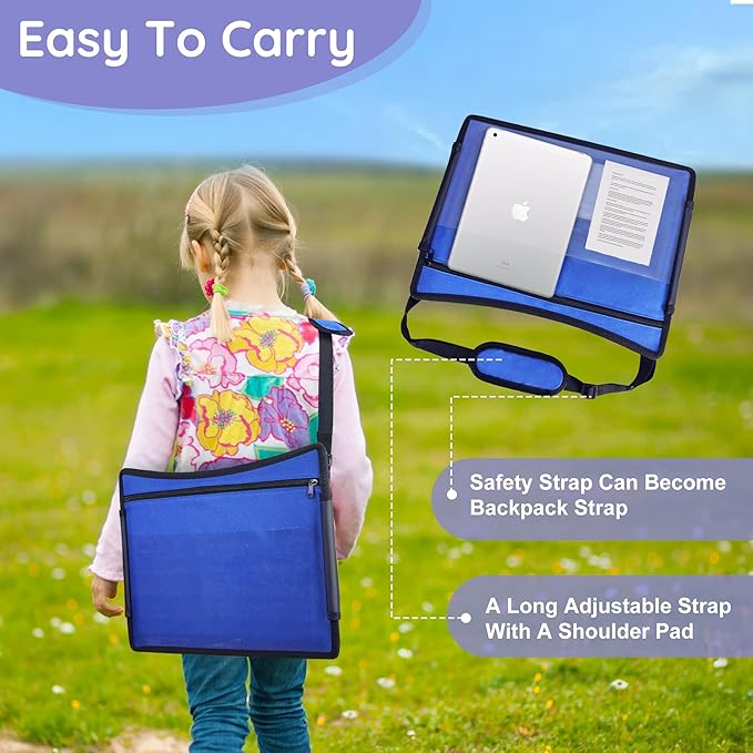 Kids Travel Tray, 2Pcs Kids Travel Trays for Car Seat, Road Trip Essentials for Toddler, Carseat Lap Tray Organizer for Road Trip, Airplane Activities for Kid, Blue