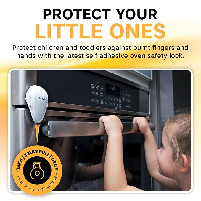 Oven Lock Child Safety – Award Winning Self-Adhesive Baby Proofing Oven Door Latch, Easy Install Heat-Resistant Safety Lock by BeeGo (White)