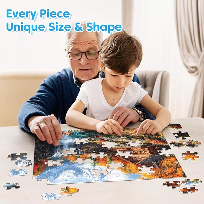 4-Packs 100 Piece Puzzles - Four Seasons Scenery Large Piece Puzzles for Senior Adults Kids Puzzle Ages 5-8 Jigsaw Puzzle for Kids Ages 4-6 6-8 8-10 Year Old Educational Toys for Girls Boys