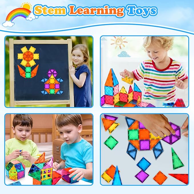 SYSKENI Magnetic Tiles Building Blocks for 3 4 5 6 7 8+ Years Old Boys Girls, Colorful Magnet Stacking Toys Birthday Gift for Toddlers, STEM Construction Tiles Set for Kids