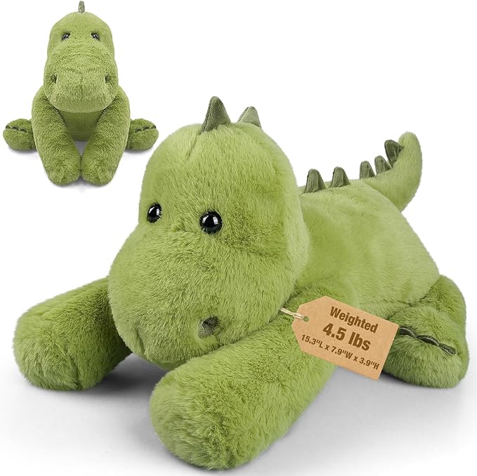 Bobbie & Laxi 16" & 4.5lbs Dinosaur Stuffed Animal, Sitting & Laying Weighted Stuffed Animals, Cuddly & Soft Weighted Dinosaur Plush for Adults & Kids, Dinosaur Gifts for Christmas & Valentine’s Day