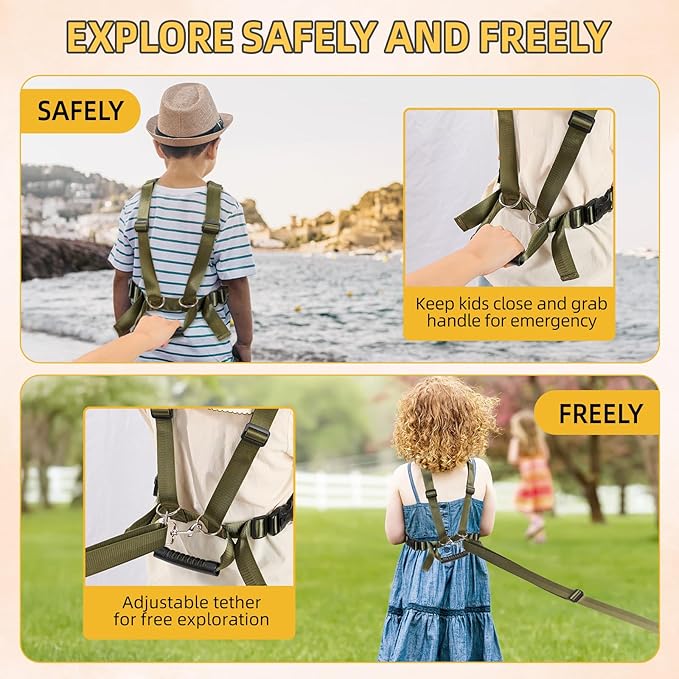 Safety Walking Harness for Kids 3-6, Anti-Elopement Vest Harness for Autism Special Needs ADHD, Reflective Leash with Grab Handle for Autistic, Active Children, Adjustable Tether for Travel and Crowds