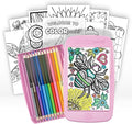 Colorpockit Coloring Kit Travel Art Set with Colored Pencils, 4x6 Coloring Cards, Built in Sharpener, Mess Free Trip Activities for Airplanes or Car, 8.5 x 5, 28 pieces