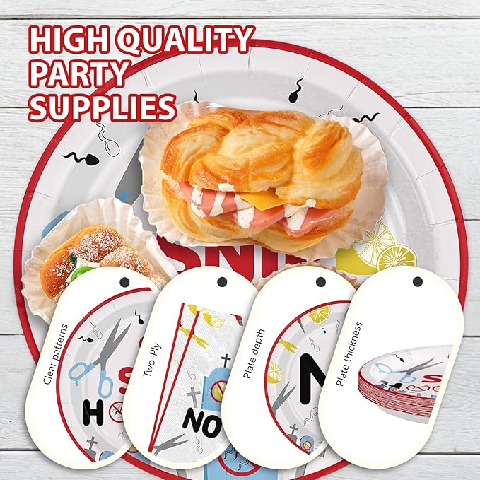 96Pcs Funny Vasectomy Party Supplies Snip Vasectomy Plates and Napkins Disposable Little Tadpole Scissors Tableware Set for Men Boys Get Well Soon Husband Boyfriend Humor Party Decorations Serves 24