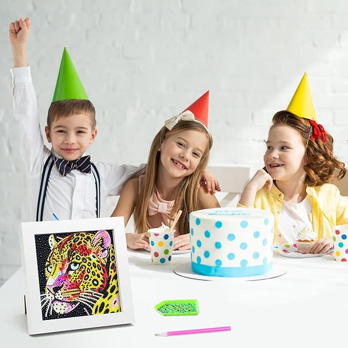 Libfx Diamond Art Kits for Kids with Frame Diamond Art for Girls Boys Beginners Arts and Crafts Ages 8-12 Birthday Gifts (Leopard)
