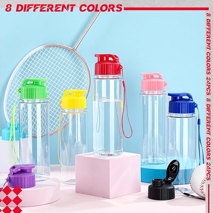 Ziliny 24 Pcs 17 oz Plastic Water Bottles Bulk Large Reusable Leak Proof Flip Top Sports Gym Water Bottles with Handle Strap for Kids and Adults for Summer School Travel