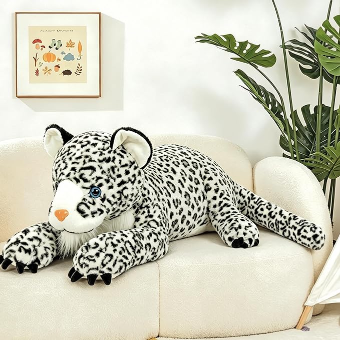 MaoGoLan Giant Realistic Snow Leopard Stuffed Animal – 47” Soft & Fluffy Cheetah Plush Toy, Large Jaguar Plush Pillow Stuffy, Valentines Birthday Gifts for Kids Girls Boys, Baby Shower Party Decor