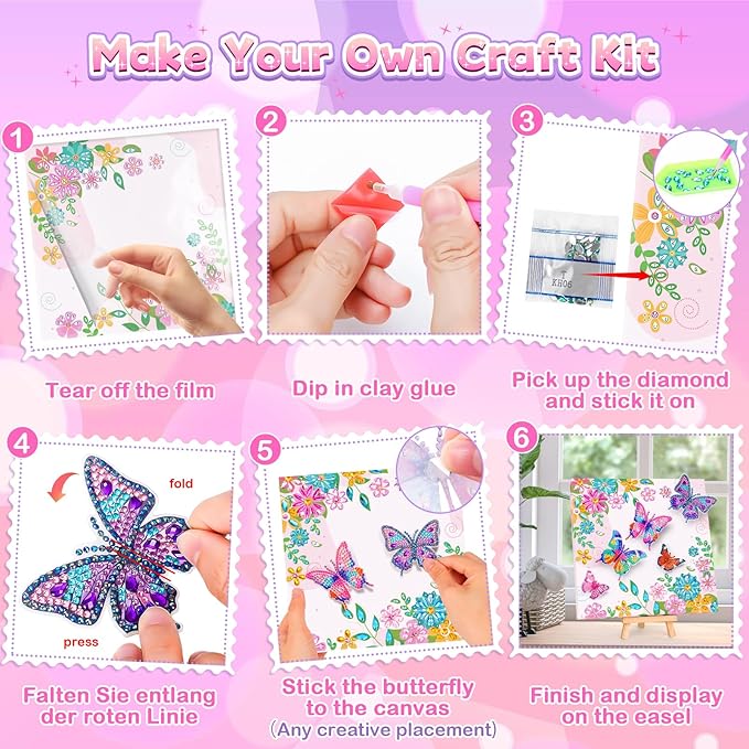 Craft Kits for Kids Ages 8-12, Diamond Art Kits for Kids, Gifts for 6-8-10 Year Old Girls, Fun Arts and Crafts Gifts Toy for Girl Activities Gem Art Kit, Best Birthday Gift for Girl Adult Room Decor