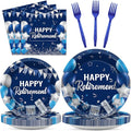 gisgfim 96 Pcs Retirement Plates and Napkins Party Supplies Paper Happy Retirement Party Tableware Set Blue Silver Decorations Favors for Men Women for 24 Guests