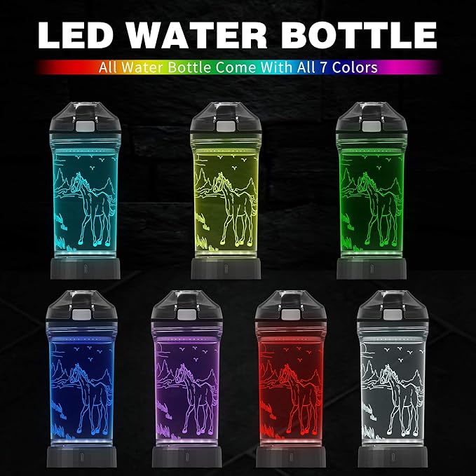 YuanDian Light Up Kids Water Bottle with 3D Horse Design- 14 OZ Tritan BPA Free - Cool Drinking Cups Gift for School Kindergarten Boys and Girls