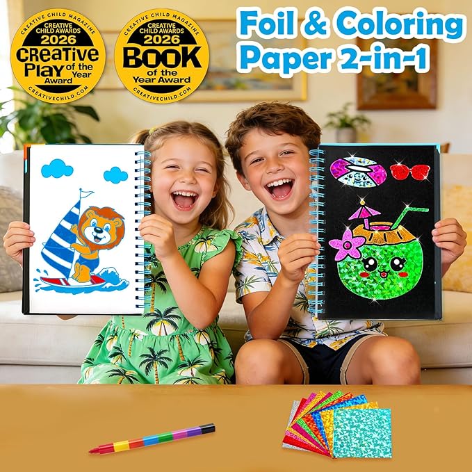 FUNNYB&G Foil Art Crafts for Kids Ages 4-8: Mother's Day 2026, Birthday Gift for Kids, Art and Crafts Supplies, Party Favors, Creative Toys for Kids 4 5 6 7 8 9 Years Old(Summer)